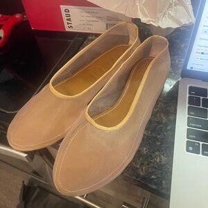 STAUD Beige Mesh Ballet Flats